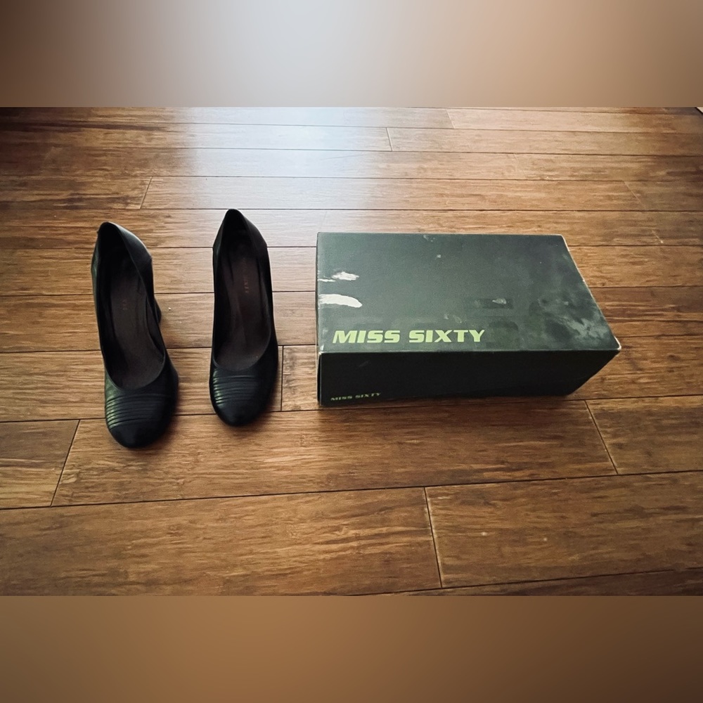 Miss Sixty black leather heels. Late 90s. Gently worn. Size 7. Made in Italy.